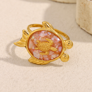 Joyería <span class=keywords><strong>de</strong></span> verano Dreamshow, anillos <span class=keywords><strong>de</strong></span> moda <span class=keywords><strong>de</strong></span> concha esmaltada, estrella <span class=keywords><strong>de</strong></span> mar, <span class=keywords><strong>Tortuga</strong></span>, joyería chapada en oro, anillos <span class=keywords><strong>de</strong></span> acero inoxidable - Product Image 3