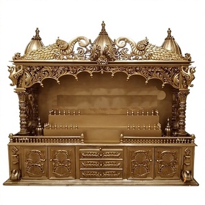 Glossy Golden Hand Carved Peacock <b>Mandir</b> For Home Big Size Heavycarved Gold Polished Wooden Temples Pooja Ghar Wholesale Prices - Product Image 1