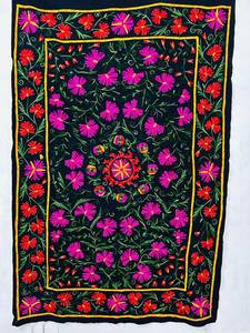 Traditional Uzbek Suzani Cotton <b>Throw</b> Hand Embroidered <b>Bed</b> <b>Cover</b> Colorful Boho Wall Hanging Textile - Product Image 6