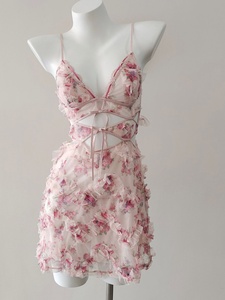 Camisón de camisola Floral con cordones y dobladillo con volantes, Sexy V con cuello en ropa de dormir, lencería elegante para mujer, ropa de dormir femenina - Product Image 3