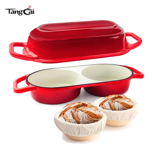 2026 Nuevo Diseño Mini Molde para Pan de Hierro Fundido Esmaltado con Tapa - Hornea <span class=keywords><strong>Dos</strong></span> <span class=keywords><strong>Panes</strong></span> Diferentes a la Vez - Product Image 1