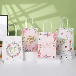 Nouveau sac à provisions Mode série de fleurs et de plantes exquises "merci" sac d'emballage cadeau en papier kraft à main