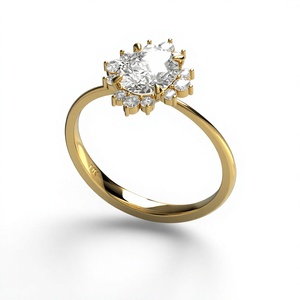 Bague de fiançailles solitaire pour femme en or plaqué 18K 14K, avec halo étoilé et diamant de laboratoire taille brillant rond, bijoux fins - Product Image 2