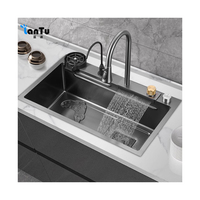 Fregadero de Cocina Inteligente Nano Negro de Acero Inoxidable 304 con Lava-Tazas Tipo Cascada Raindance