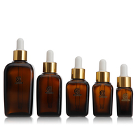 Vente en gros de flacons compte-gouttes carrés en verre couleur ambre 10/25/30/50/100 ml pour l'emballage des soins de la peau