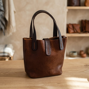 Bolsos de Mano de Cuero Genuino Ecológicos BS INTERNATIONAL para Mujer, Color Marrón Oscuro, Casuales, para Uso Diario, Unisex, con Parte Superior Abierta, Dos Asas, Duraderos - Product Image 4