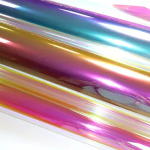 Iki renk PVC malzeme Yuan Xiang Li fabrika parlak renk yansıtıcı dekoratif arka plan şeffaf streç Film yumuşak