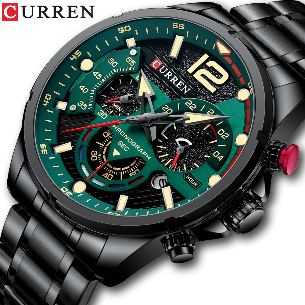 2022 CURREN 8395 Relojes Montre спортивные наручные часы мужские светящиеся хронограф из нержавеющей стали Reloj мужские часы кварцевые часы