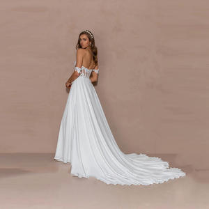 2025 Yeni Avrupa Amerikan Tarzı Çok Satan Şifon Gelinlik Beyaz Abiye Balo Elbisesi Geniş Yırtmaçlı - Product Image 3