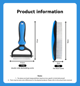 Ensemble de 2 outils démêlants double face extra larges pour chien, brosse de toilettage, râteau, peigne en plastique et métal pour chats et chiens de petite taille - Product Image 3