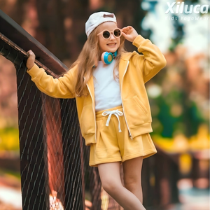 Set <span class=keywords><strong>Felpa</strong></span> con Zip e Gonna/Pantaloncini per Ragazze, Manica Lunga con Tasca a Canguro, Outfit Casual Autunnale, Etichetta Privata - Product Image 1