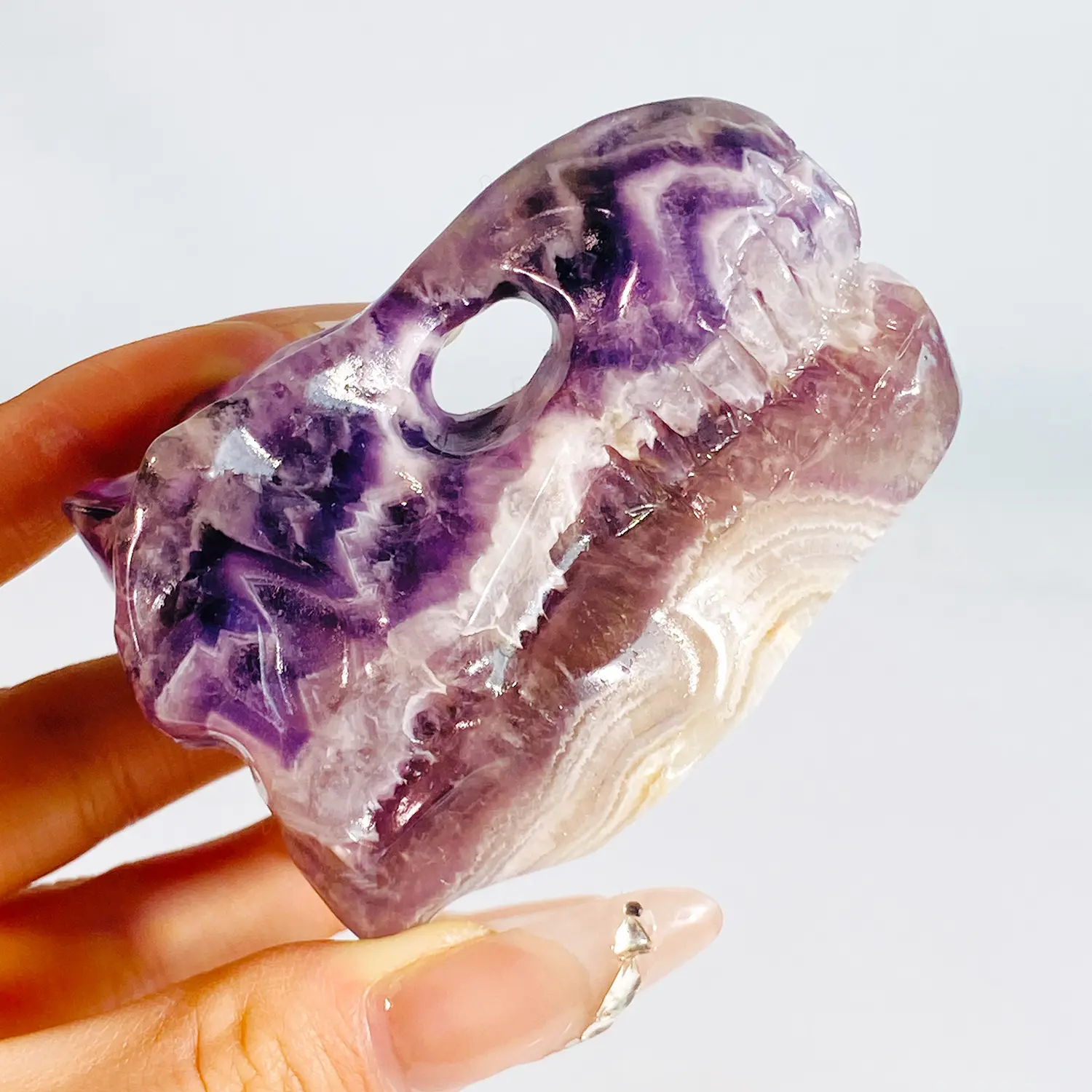 Großhandel Naturkristall Handwerk gemischte Materialien Obsidian und Traumamethyste großer Drachenkopf Schädel Schnitzerei für Heimdekoration