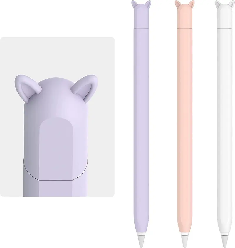 3 Pack Cute Ear Case Silicone Skin Cover for Apple Pencil 2nd Generation Accessories Compatible with iPad Pro