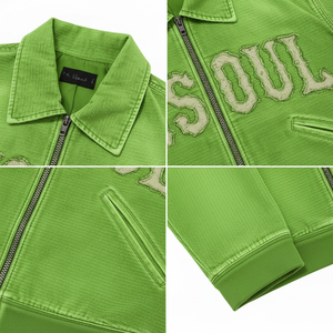 Giacca in Velluto a Coste con Zip per <span class=keywords><strong>Uomo</strong></span>, Stile Vintage <span class=keywords><strong>Oversize</strong></span> Personalizzato con Applicazioni Ricamate e Effetto Invecchiato ES Streetwear - Product Image 2