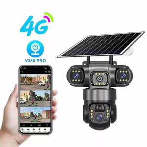 กล้องวงจรปิดพลังงานแสงอาทิตย์ 12MP แบบสามเลนส์ สำหรับภายนอกอาคาร รองรับ Wifi ตรวจจับมนุษย์  ซิมการ์ด 4G  หมุนได้ 360 องศา กล้องรักษาความปลอดภัยพลังงานแสงอาทิตย์ มองเห็นในเวลากลางคืน - Product Image 1