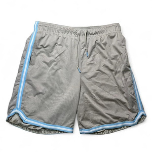 Shorts de sport décontractés pour hommes Healy 26-27 d'été, gris, en maille, avec bandes latérales bleues et cordon de serrage à la taille, haute qualité - Product Image 1