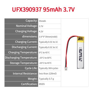 도매 고품질 리튬 이온 배터리 맞춤형 리딩 펜 배터리 UFX 390937 95mAh 3.7V 폴리머 리튬 이온 배터리 - Product Image 2
