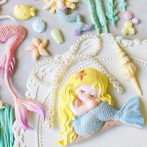 Ocean Themed Fondant Molds Mermaid Tail Starfish Seashell Cake Decorating Silicone Mold Set 10 Pieces Baking <b>Tools</b> - Product Image 2