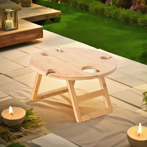 Outdoor Draagbare Opvouwbare Ronde Rode Wijn Dienblad Houten Service Mini Eettafel Slaapbank Beschikbaar Eetplaat - Product Image 4