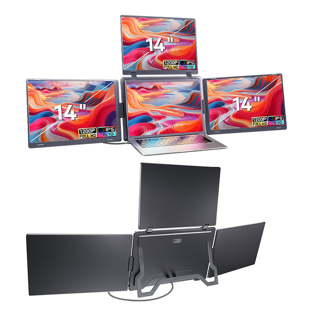 Portable Monitor 3 Screens Laptop Monitor 1 Cable for 3 Displays Laptop Screen Extender with Type-C for Windows 10/11 & Macbook