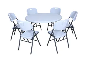 Venta al por mayor de muebles de fiesta al aire libre de 4 pies de plástico HDPE mesa de comedor redonda plegable para eventos de banquetes de boda