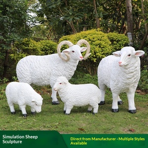 Sculpture de mouton en fibre de verre faite à la main, lumineuse, style pastoral, décoration de jardin extérieure sur pied - Product Image 3