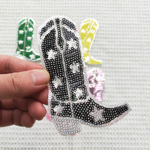 Mới Tùy Chỉnh Thân Thiện Với Môi Sequins Phương Tây Vá Lớn Long Lanh Khởi Động Thêu Sắt Trên Các Bản Vá Lỗi Tự Dính - Product Image 4