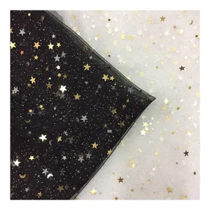HG6334 Mesh tulle Foil printed bronzing star Moon punching sequin tulle fabric