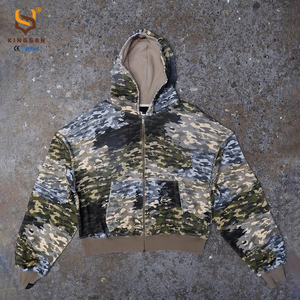 Custom Camouflage Zipper <b>Jackets</b> Manufacturer Streetwear Camo Cotton Zip up Boxy Fit Cropped Waffle Knitted Hoodies for Men - Product Image 1