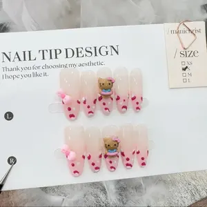 Con gran descuento lindo falso fiesta <span class=keywords><strong>uñas</strong></span> pegatina dulce chica acrílico dibujos animados corto cabeza redonda hecho a mano prensa en las <span class=keywords><strong>uñas</strong></span> - Product Image 4