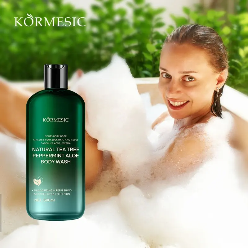 OEM Private Label KORMESIC Natural Organic Tea tree mint shower gel Lightening Whitening Bath Whitening Body Wash Shower Gel