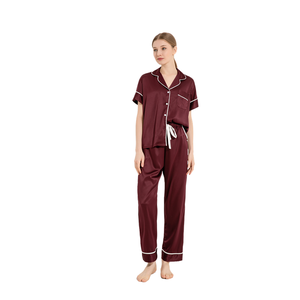 FUNG 6028 Fabrik-Großhandel Personalisierter Satin-Pyjama für Damen, 2-teilig, Kurzarm-Oberteil, lange Hose, einfarbige Schlafanzüge - Product Image 4