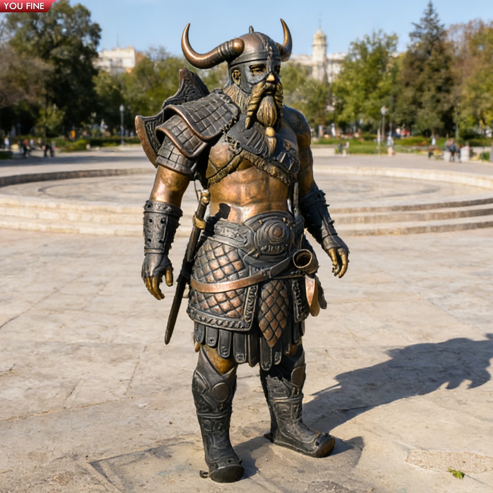 YOUFINE ブロンズ製バイキング戦士像 北欧風歴史彫刻 プラザ・ガーデン