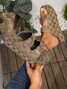 Pantofole da <span class=keywords><strong>donna</strong></span> Jishi con suola spessa marrone Plus Size alla moda con suola in gomma e pantofole superiori in poliestere - Product Image 5