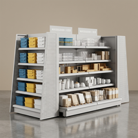 Étagères de supermarché modulaires tendance 2026, type îlot gondole, en acier robuste de 1,2 mm, à 1 niveau, double face, avec revêtement époxy en poudre