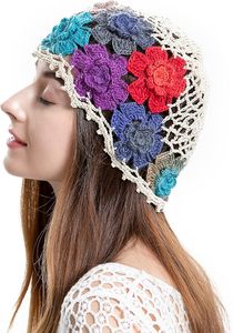 ZLYC Berretto da donna in cotone lavorato all'uncinetto, fatto a mano, con motivo floreale intagliato e bottone |   Leggero e Traspirante Boho China Caf - Product Image 5