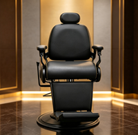 Fauteuil de barbier moderne tout noir, hydraulique, inclinable, pivotant, avec appui-tête et repose-pieds réglables pour salon de coiffure