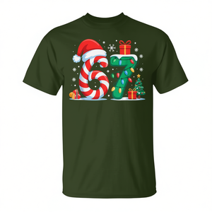 Camiseta Navideña con Diseño de Bastón de Caramelo Verde, Talla M, para Parejas, Regalo Navideño - Product Image 2