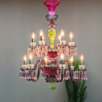Lustre en cristal de verre multicolore à deux niveaux, rose, vert, violet, bras en verre soufflé à la main pour salon de villa de luxe