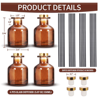 Diffuseur de parfum d'ambiance de luxe en verre ambré avec décoration dorée en métal, bouteilles vides scellées au liège de 3,5-4,2 oz, 20 bâtonnets diffuseurs, design unique pour la maison