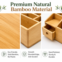 Organisateur de bureau et de documents en bambou naturel personnalisé à trois niveaux et multi-compartiments avec porte-stylos pour le bureau et l'école