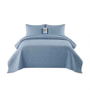 Juego de Cubrecamas Reversibles King Size, Azul, Diseño Sólido, Cubrecama Cosido para Uso Doméstico, Lavable, Estilo Clásico - Product Image 1