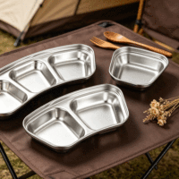 FLEY Plat en acier inoxydable 304 plaqué or coréen, bol à trempette pour fondue, barbecue, condiments, accessoires de table de cuisine