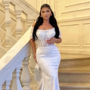 Robes de mariée <span class=keywords><strong>Aso</strong></span> Ebi à épaules dénudées, ornées de perles, style sirène, sans bretelles, robes de soirée africaines en ivoire, traîne balayante, personnalisables - Product Image 2