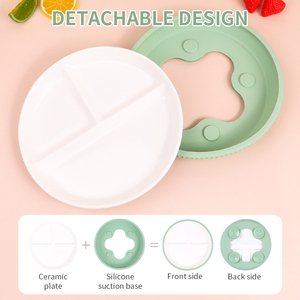 Tableau blanc en céramique pour enfants avec couvercle en silicone, plaque antidérapante pour bébé, compatible micro-ondes - Product Image 3