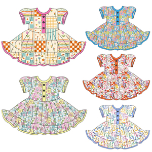 Ruidian Tùy Chỉnh In Vòng Cổ Váy Cô Gái Nút Top Xù Lớn Váy Váy Váy Lụa Sữa Váy - Product Image 1