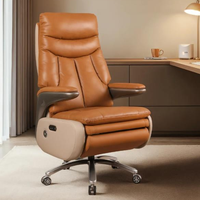 Chaise de bureau de direction ergonomique de luxe moderne en cuir grand format avec dossier haut et base inclinable électrique en alliage d'aluminium