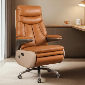 كرسي مكتب تنفيذي فاخر وعصري من الجلد بتصميم مريح وحجم كبير مع ظهر عالي وقاعدة من سبائك الألومنيوم قابلة للإمالة كهربائيًا - Product Image 1