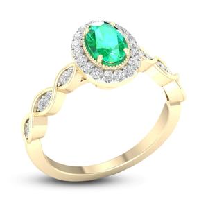 Anillo de Boda para Mujer con Halo Ovalado, Chapado en Oro de 14K, con Esmeralda y Circonita Cúbica, Venta al Por Mayor de Moda - Product Image 2