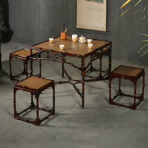 Chinese Style <b>Bamboo</b> Dining Table Set 4 Piece Antique Design Durable Tea Table For Dining Room - Product Image 2